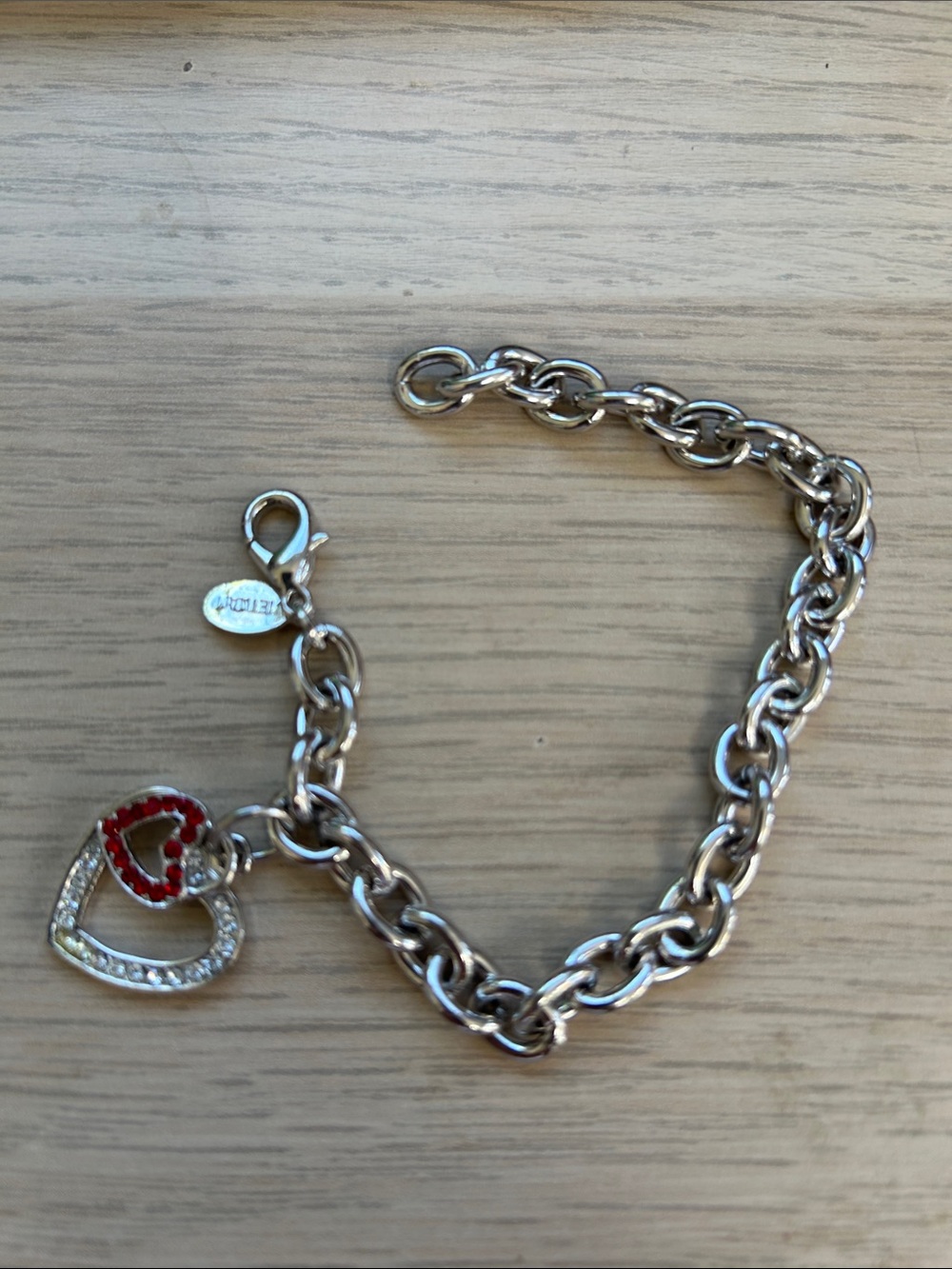 Cookie Lee Silver-Tone Chain Bracelet with Red Heart Charm